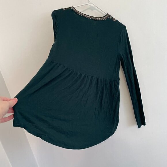 KNOX ROSE Embroidered Knit Top Dark Green Floral Boho Long Sleeve Peasant Blouse - Picture 13 of 13